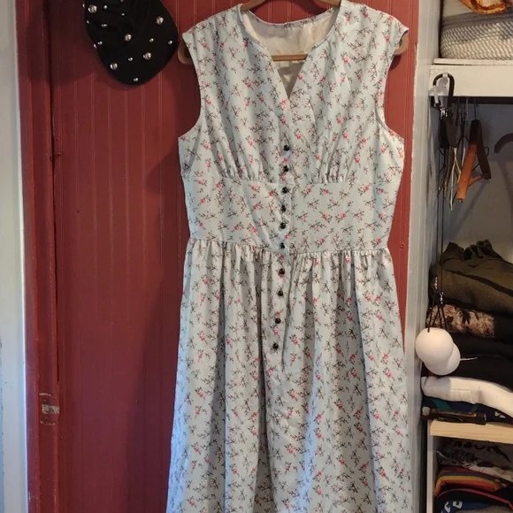 Retro Inspired Ditzy Floral A Line Blue Dress XL - Picture 2 of 6
